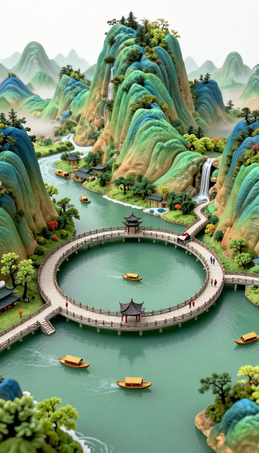 奇幻山水画卷:传统中式微缩景观中的世外桃源