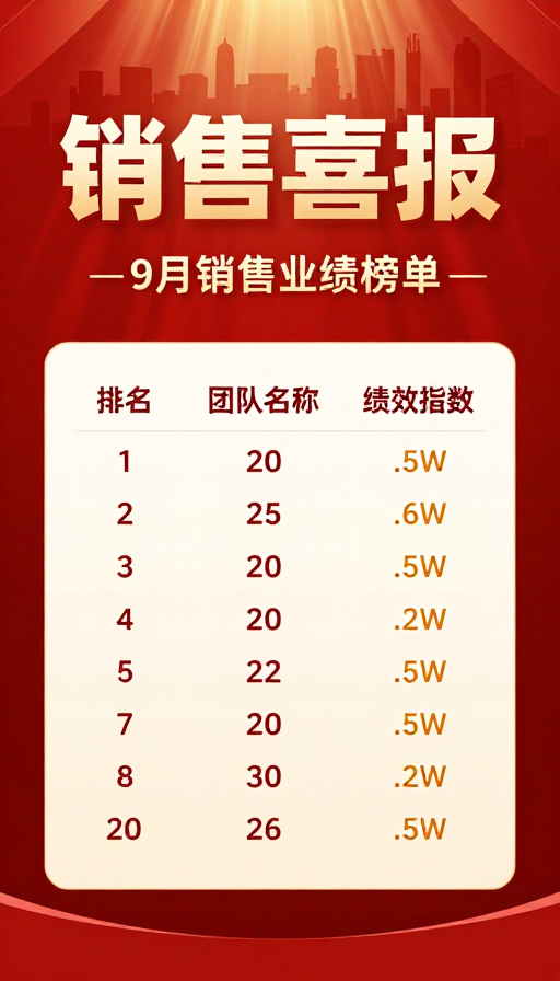 红金设计:九月销售业绩表彰海报