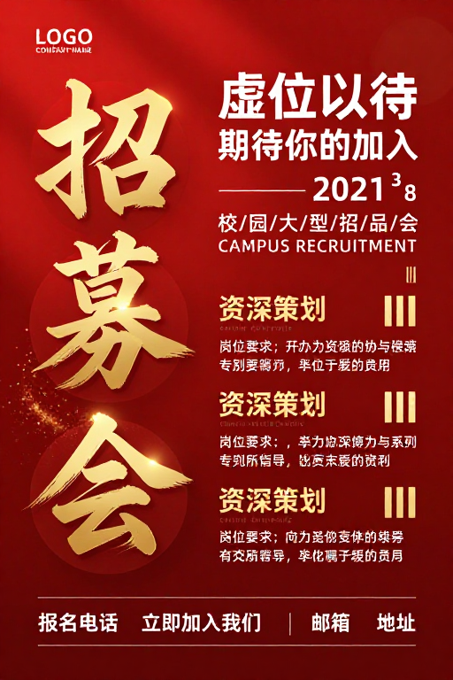 庄重热烈的校园招聘会专业宣传海报