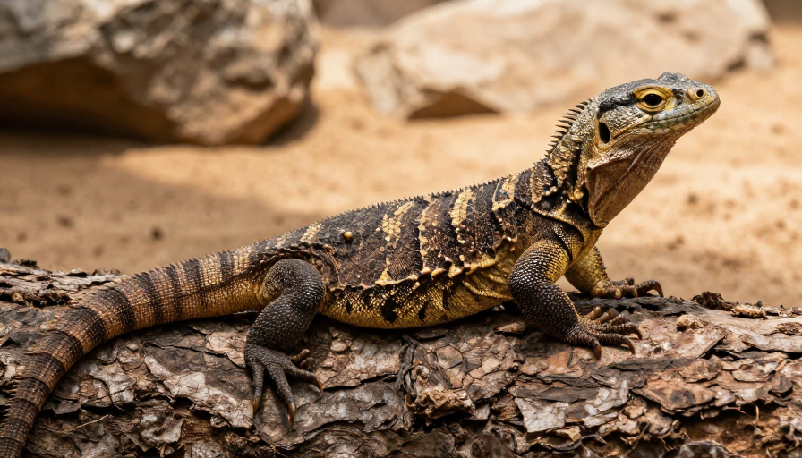 铠蜥蜴的自然侧逆光特写：铠甲守护者的警觉瞬间