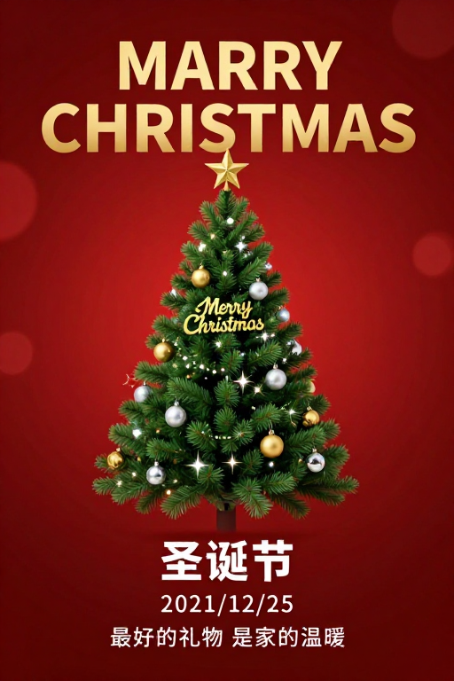 暖金圣诞树：现代简约节日海报