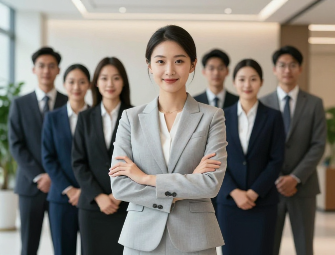 亚洲女性商务团队合影:专业与活力并存