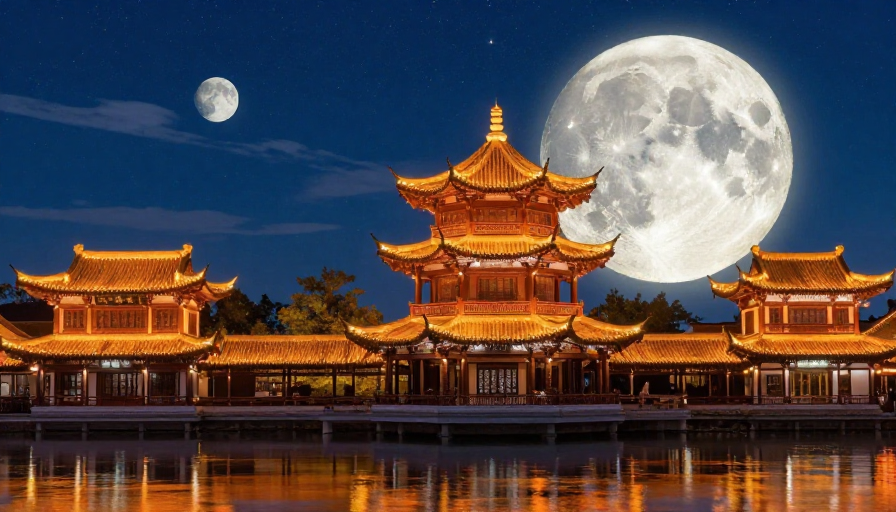古塔映月，夜色华章：中式建筑夜景