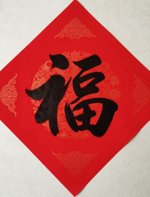 春节福字装饰:喜庆红金艺术字