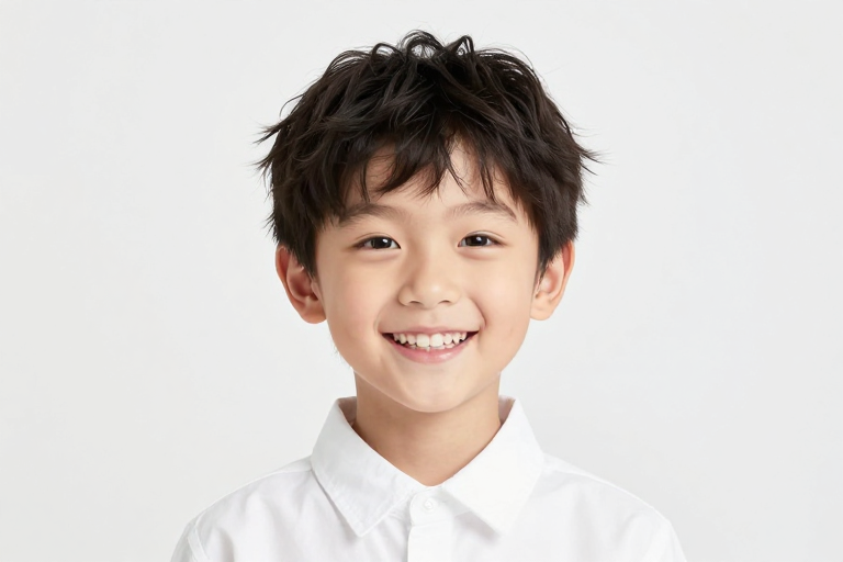 亚洲小男孩高清肖像 暖光纯真笑容