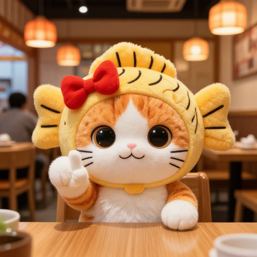 萌趣猫咪与鲷鱼烧:暖光日式餐厅摄影