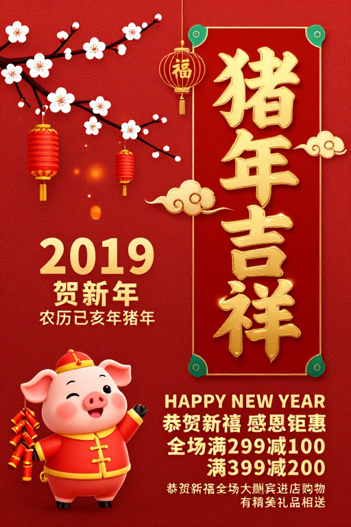 喜庆猪年新海报：传统与现代交融的贺岁宣传图