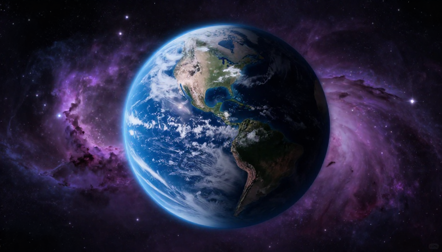 蓝白云层映星空:冷调地球双半球摄影