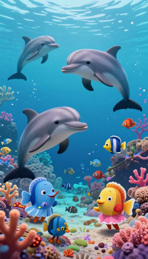 梦幻童话海洋：拟人化生物珊瑚嬉戏场景
