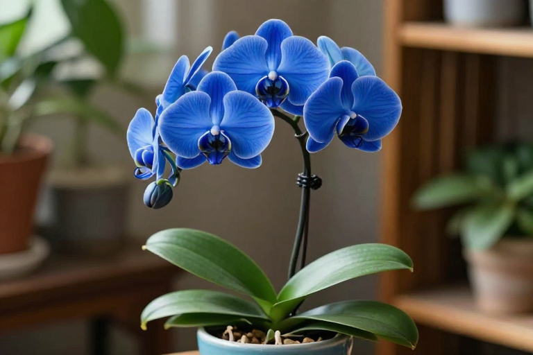 钴蓝蝴蝶兰绽放：光影雕琢的园艺美学