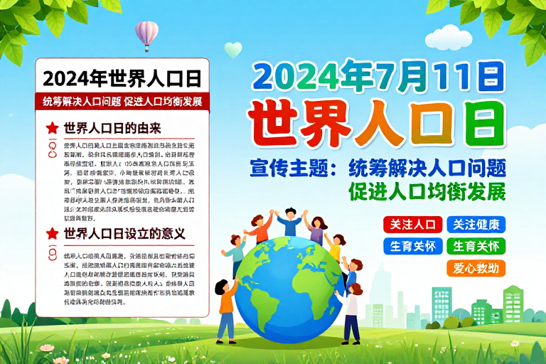 2024世界人口日:生态共融·人文关怀公益海报