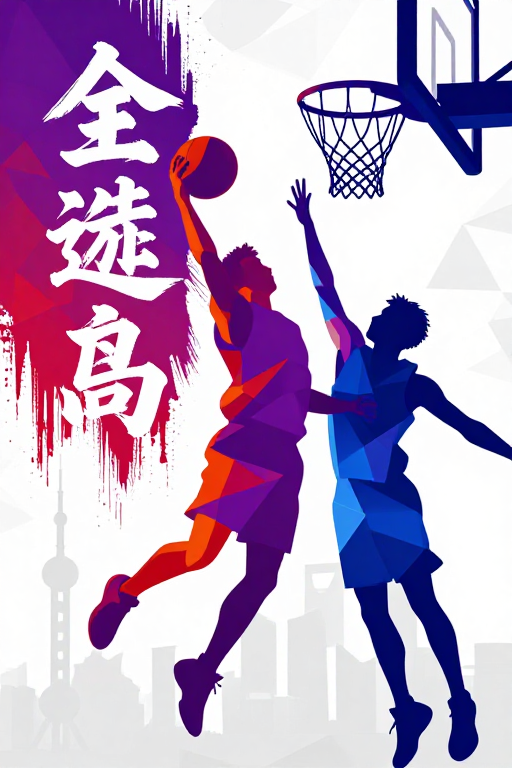 低多边形篮球对决：都市霓虹光影中的竞技瞬间