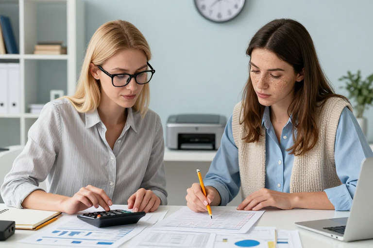职场协作：女性团队精准核算财务数据