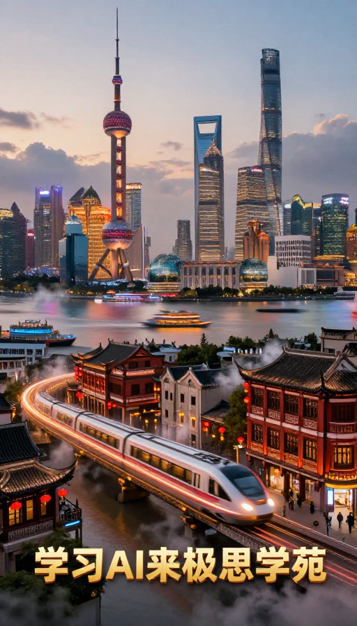璀璨东方明珠夜景,极思学苑AI启蒙海报