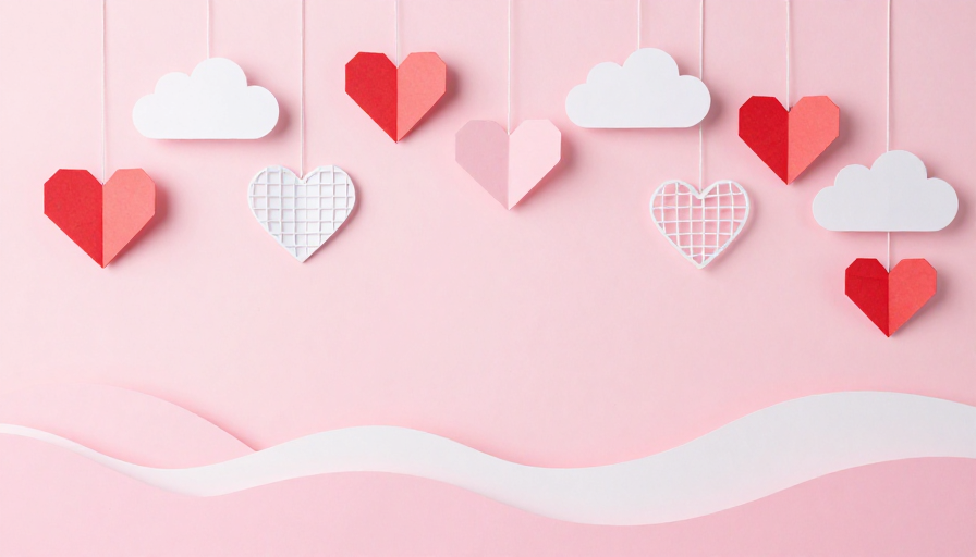 粉嫩纸艺情人节浪漫背景