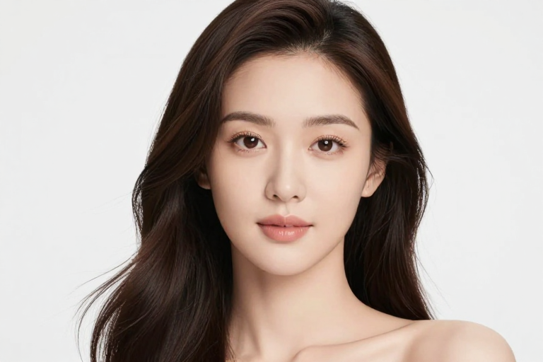 高清亚洲女性半身肖像,柔光暖调美肤