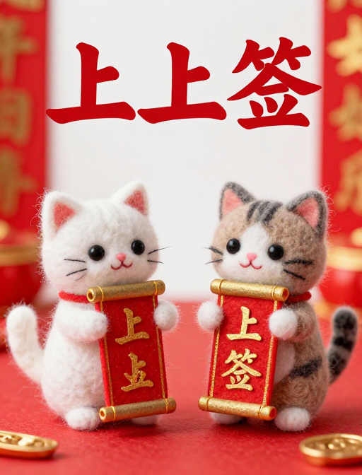 双猫捧玉卷，上上签迎新春