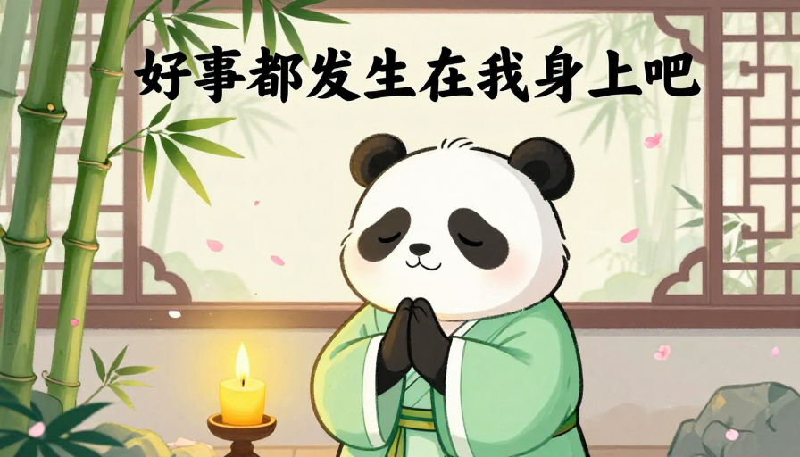 古风熊猫祈愿图:淡绿古装与桃花烛光中的美好期许