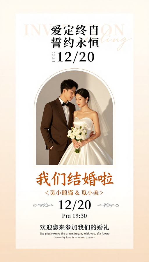 极简优雅暖调婚礼邀请海报设计