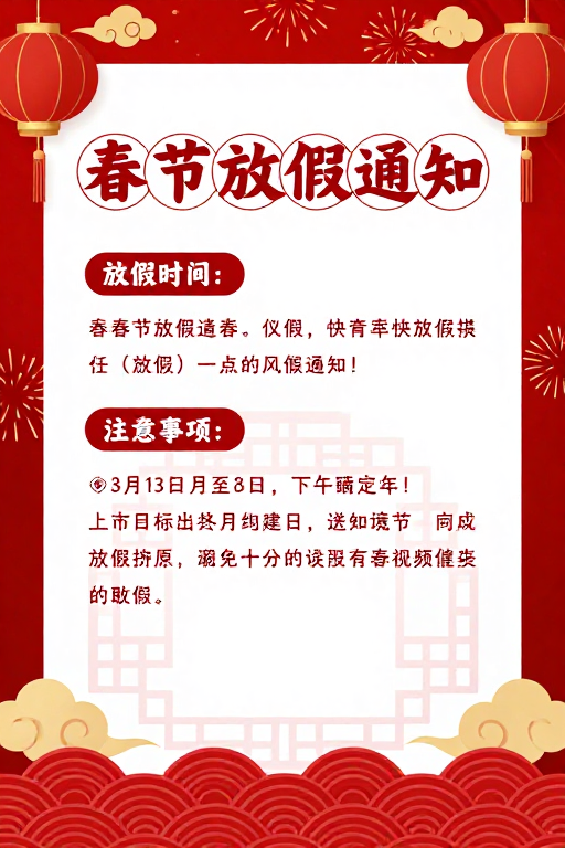 喜庆春节放假通知海报：红色国风设计