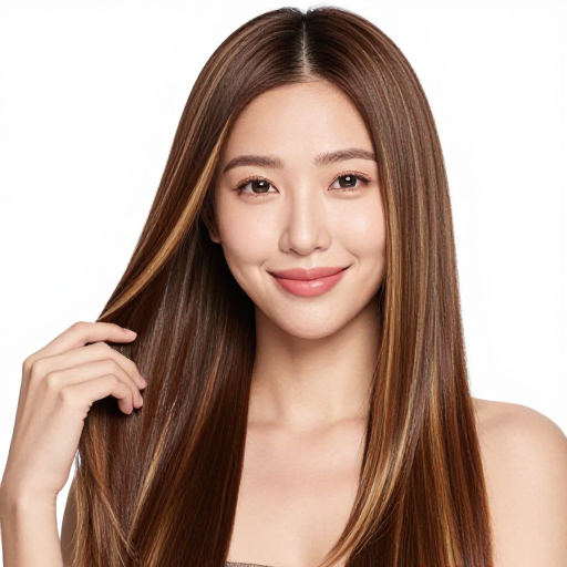 精致亚洲女性长发柔光特写