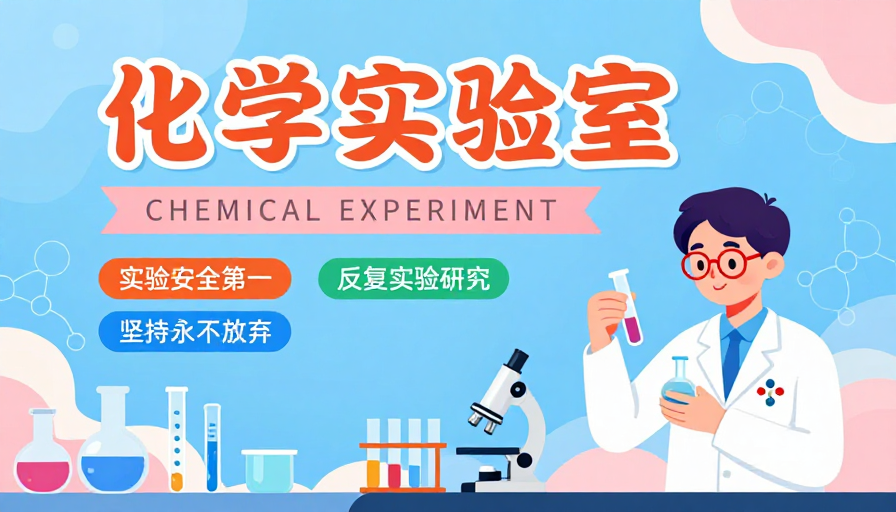 清新科普:扁平化学实验室插画海报