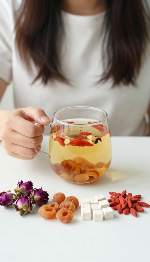 自然养生:精致女性品饮护肝升阳茶的清新瞬间