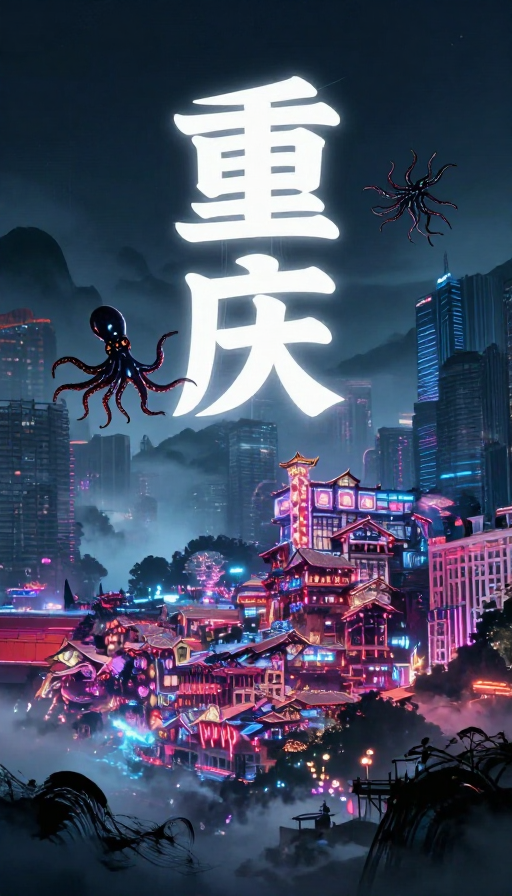 赛博朋克重庆：霓虹穿透水墨云海的机械奇观