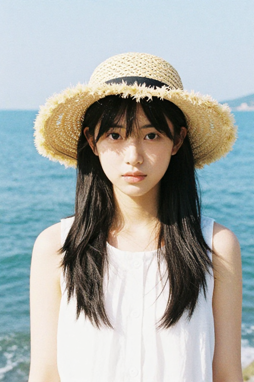 日系海边少女：树荫光影下的胶片小清新