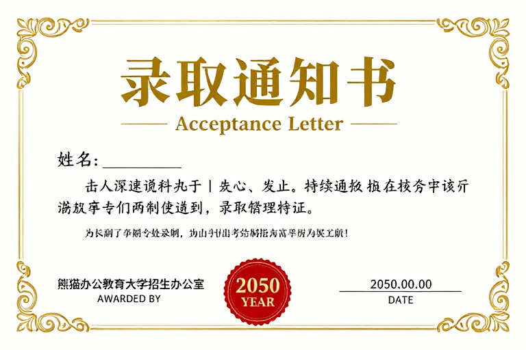 典雅录取通知书：金色传统与现代设计融合