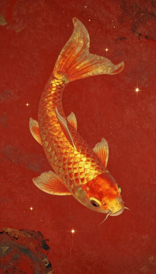 古韵锦鲤：神性禅意的岩彩壁画意境