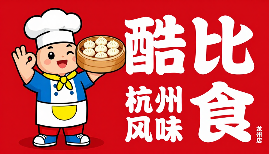 卡通厨师呈现的杭州风味餐饮品牌宣传海报