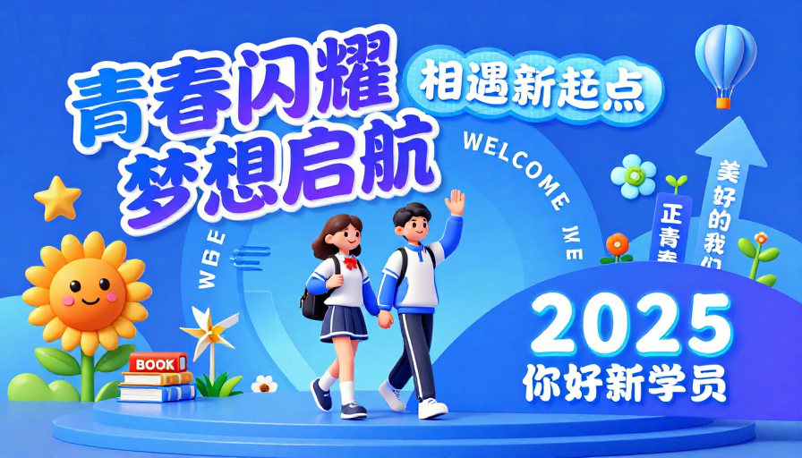 青春闪耀：2025校园迎新3D艺术插画
