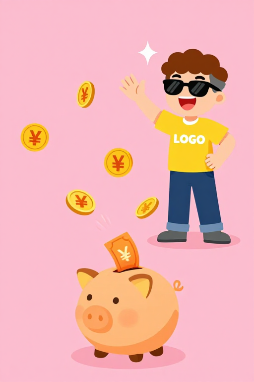 卡通抛金男与储钱罐的财富储蓄插画