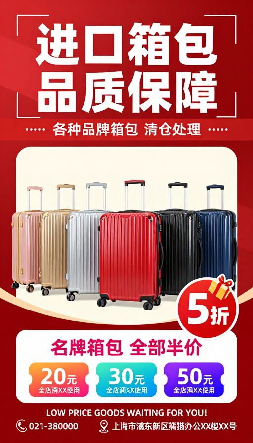 高端箱包清仓大促：品质保证五折特惠