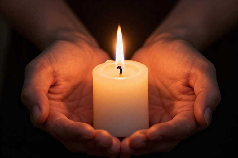 烛光祈祷：双手托举的静谧祈愿