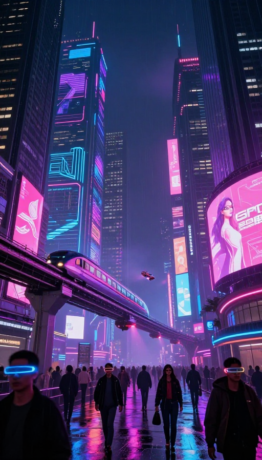 霓虹紫夜：未来赛博都市光影幻境