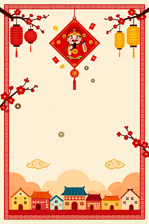 新春喜庆插画背景,传统元素与现代设计融合