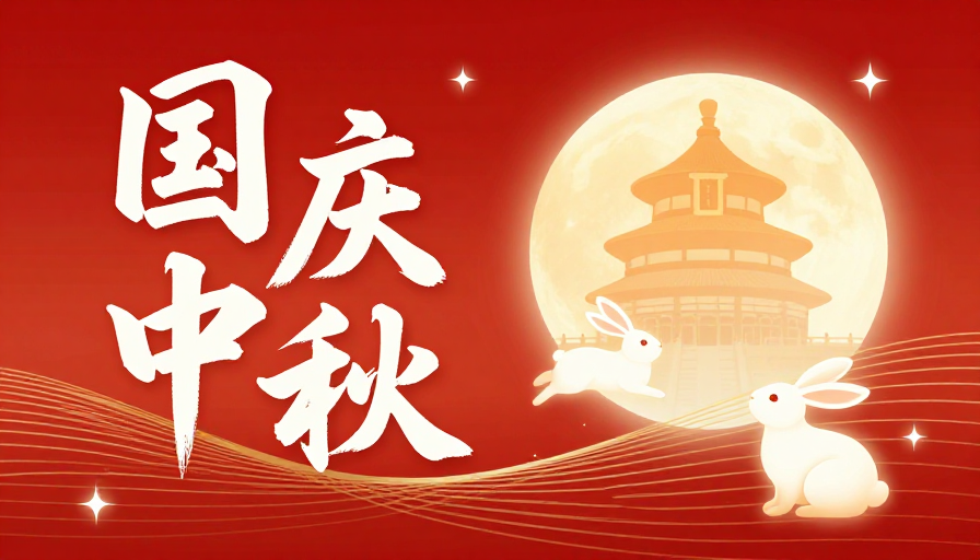 国庆中秋双节庆典，红色渐变国风插画设计