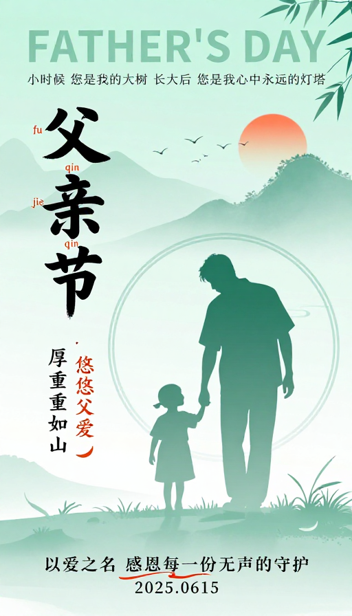 青绿山水父爱水墨父亲节海报设计