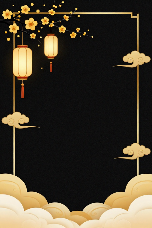 新中式轻奢背景·梅花灯笼祥云纹饰