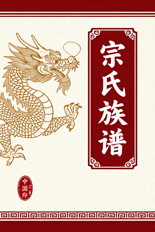 红金龙纹中国传统族谱封面艺术设计图