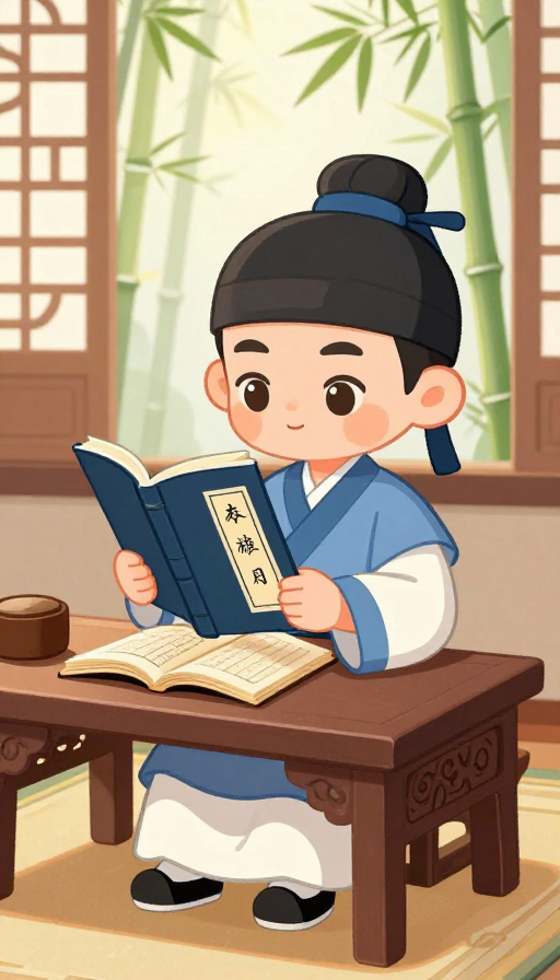 古私塾童趣时光：阳光下的书童读书插画