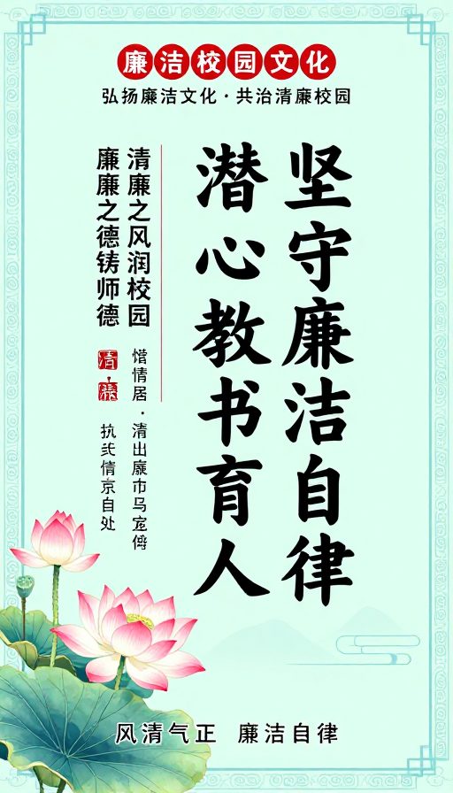 中国风海报 廉洁文化进校园 坚守师德