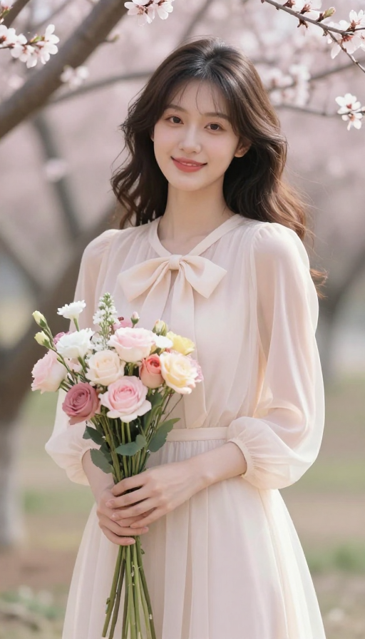 春日芳华：时尚少女与桃花的清新写真