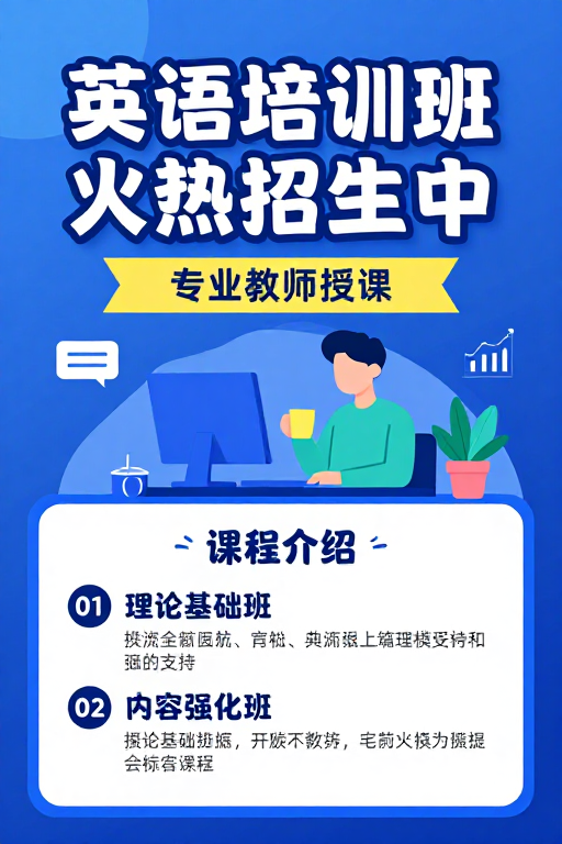 英语培训班招生:现代扁平风清新活力海报
