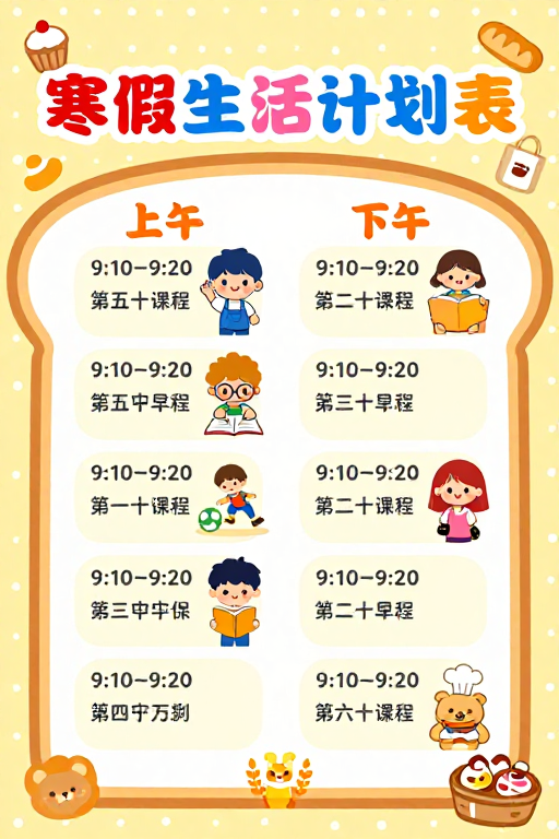 童趣手绘寒假计划表:多彩生活安排