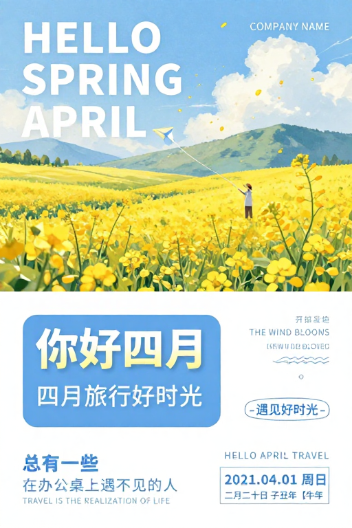 你好四月:治愈系春季旅行治愈海报
