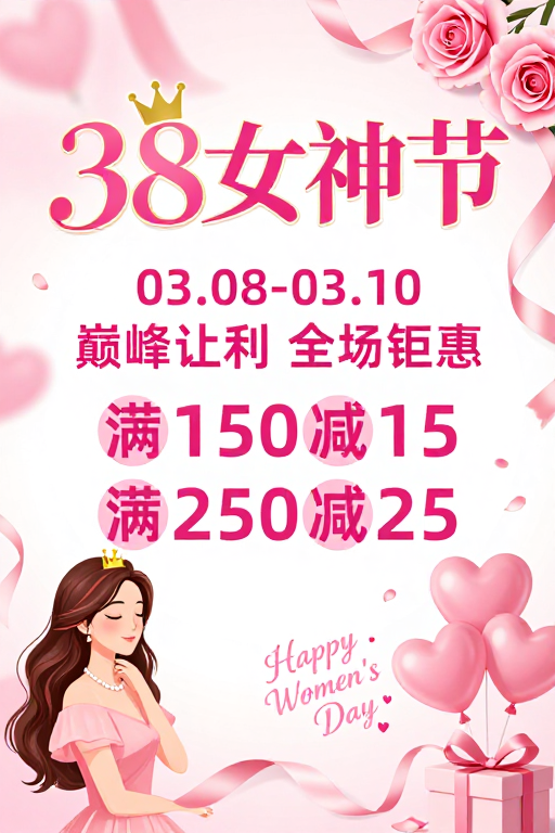 粉色梦幻 38女神节促销海报