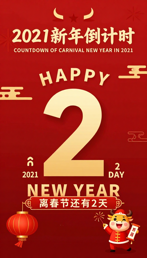 2021新年倒计时海报:中国风红色喜庆设计